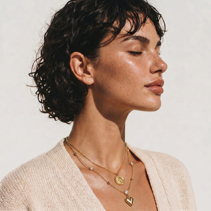 14K Gold Crystal Heart Necklace – Puffed Heart Pendant Necklace