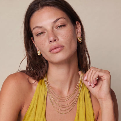 14K Gold Multi-Strand Snake Chain Necklace – Layered Choker Set